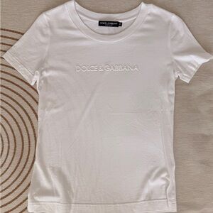 Dolce & Gabbana Cream Embossed Logo Tee